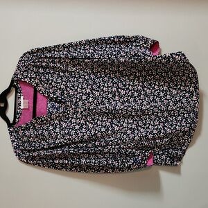 Dalia Collection Navy Pink White Dainty Floral V-Neck Tunic Blouse Plus Size 1X